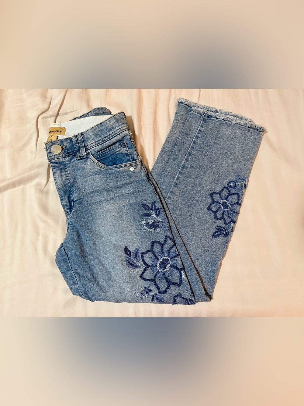 Democracy AB Technology Floral Embroidered Wide Leg/Boot Cut Jeans | Size 8